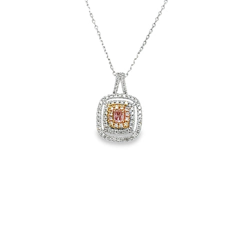 18k gold Pink diamond triple halo square pendant