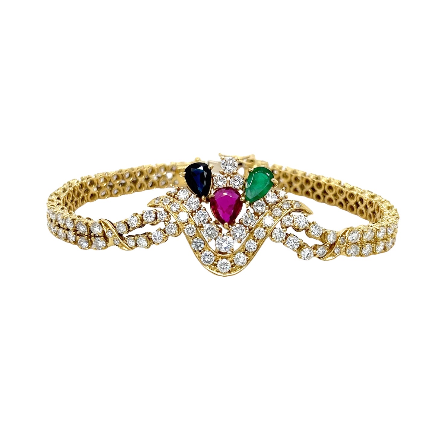 Multicolour Emerald, Ruby, Sapphire & diamond Cluster Bracelet