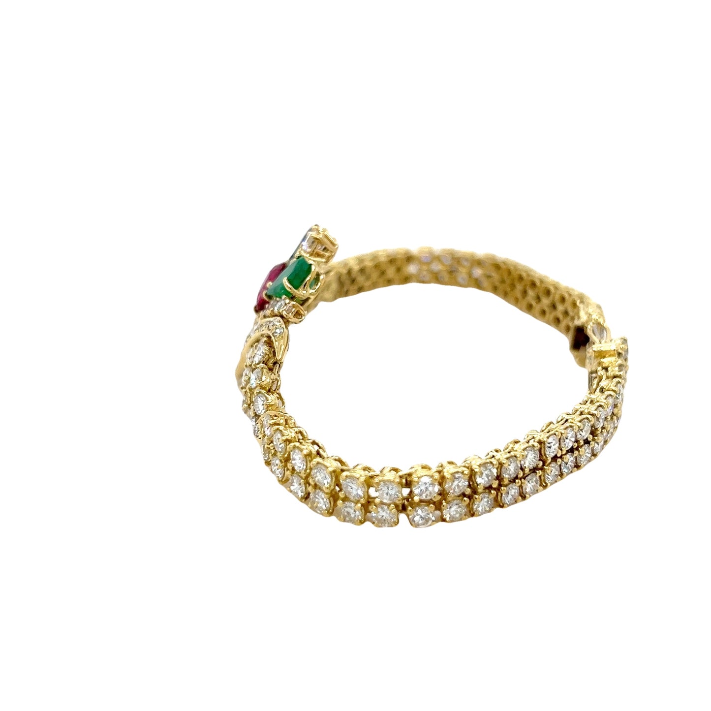 18k gold Multicolour Emerald, Ruby, Sapphire & diamond Cluster Bracelet