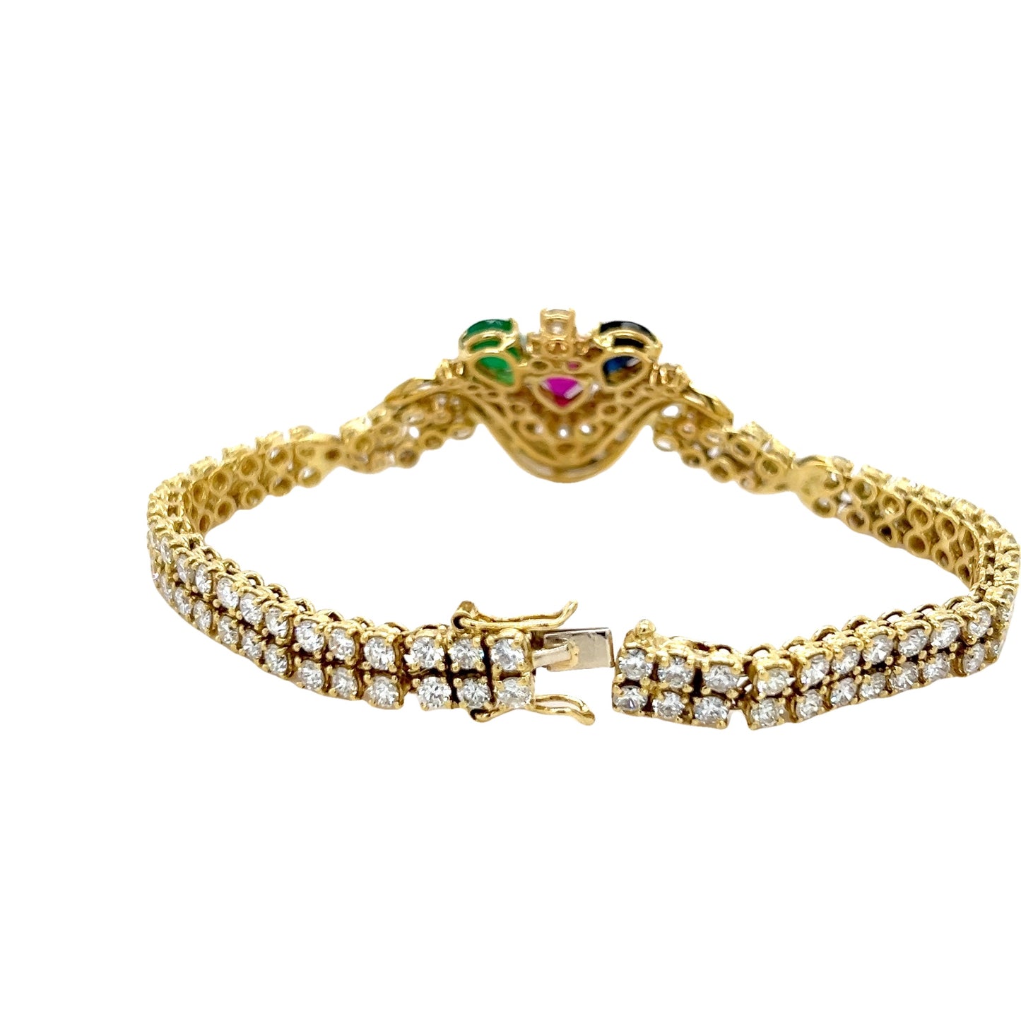 Multicolour Emerald, Ruby, Sapphire & diamond Cluster Bracelet