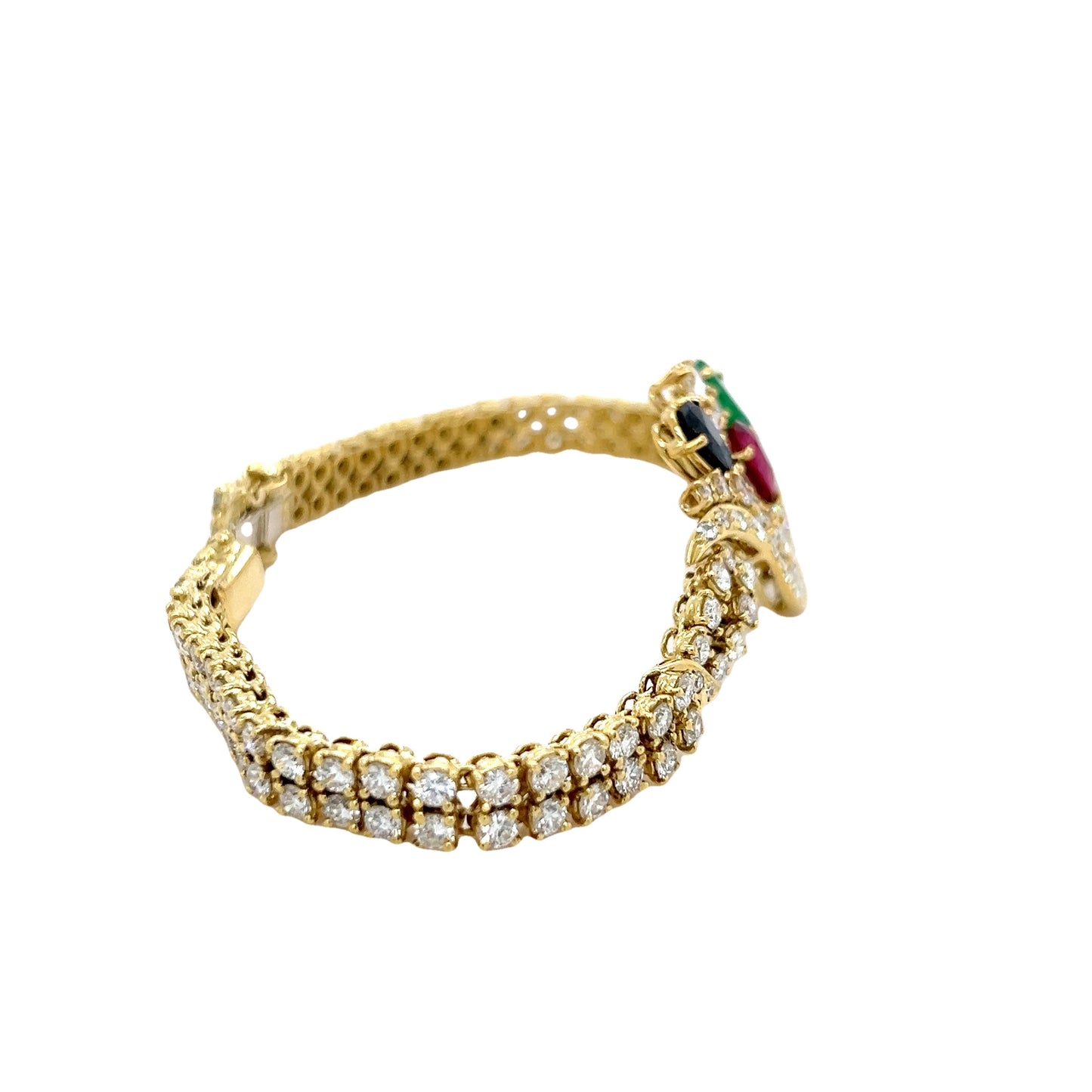 Multicolour Emerald, Ruby, Sapphire & diamond Cluster Bracelet