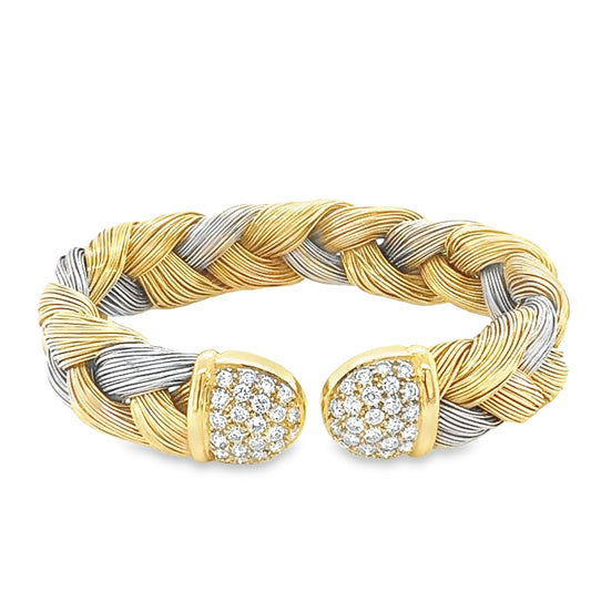 18K Italian two tone Gold diamond woven Bracelet