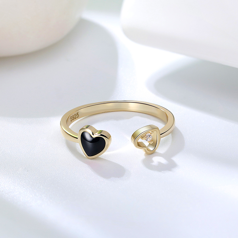 Black/Red happy heart Ring