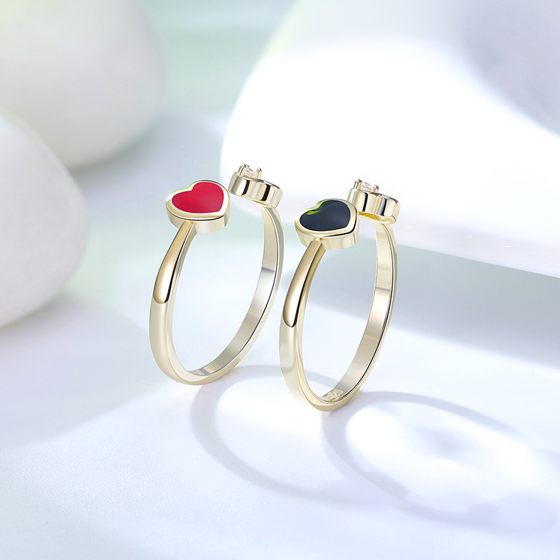 Black/Red happy heart Ring