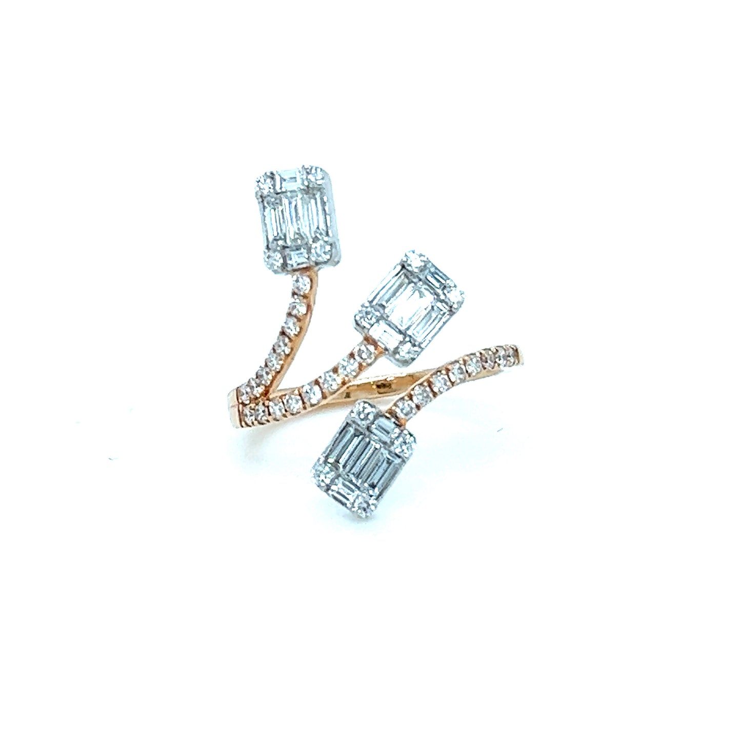 3 head rose gold cluster diamond ring