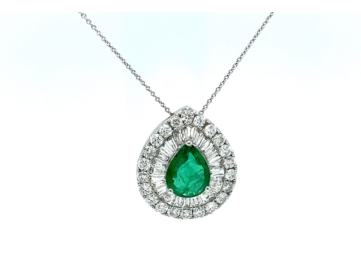 Pear Shape Emerald & Diamond Cluster Necklace