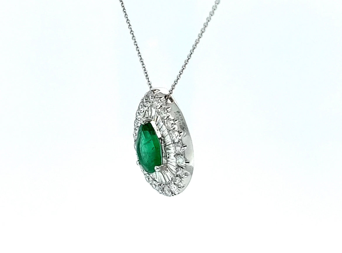 Pear Shape Emerald & Diamond Cluster Necklace