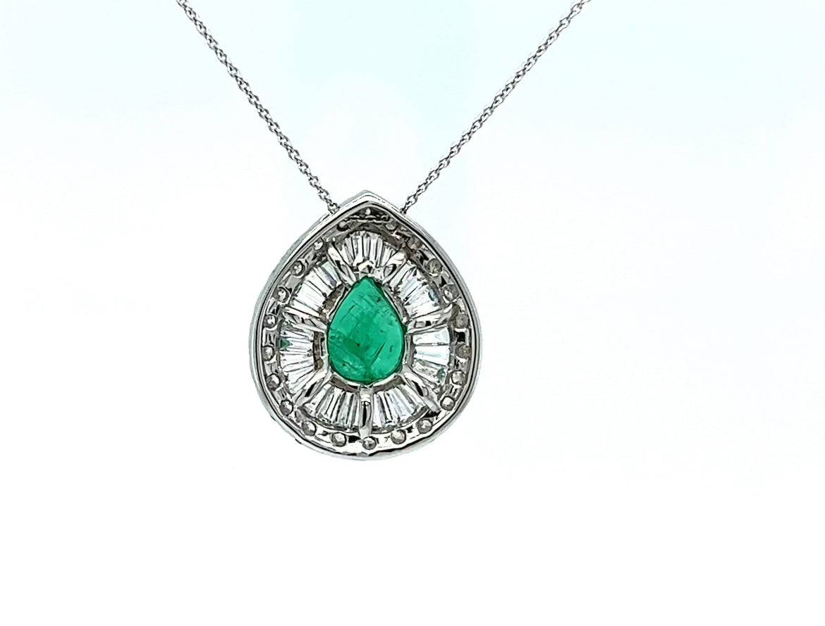 Pear Shape Emerald & Diamond Cluster Necklace