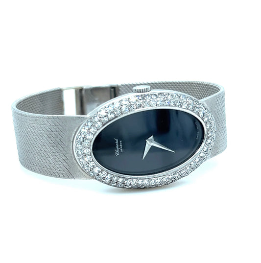 Chopard Ladies Diamond Wristwatch 18k White Gold Watch Retro Mid-Century