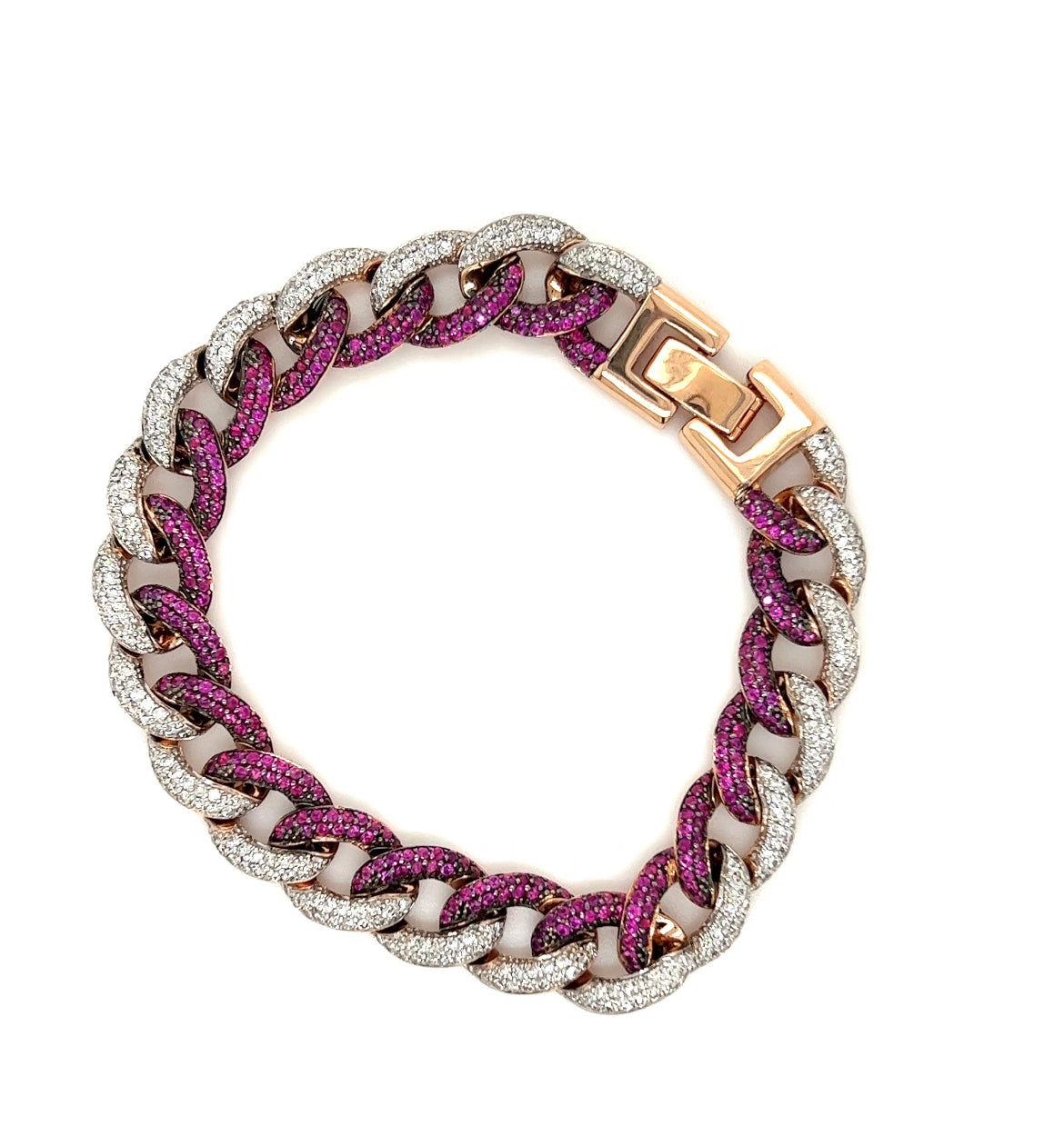 Ruby & Diamond Pave Two-Tone Link Bracelet