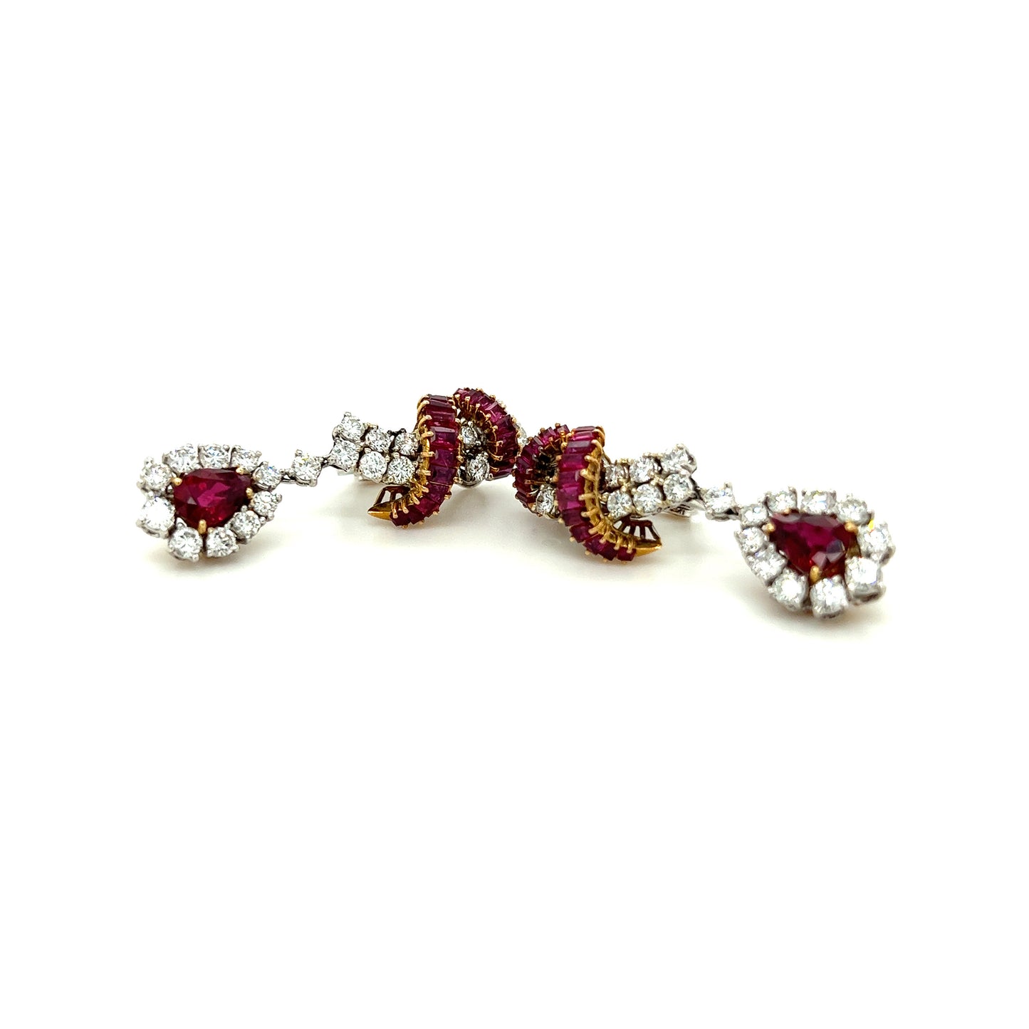 Pear shape ruby & diamond Cluster Earrings