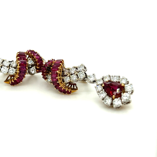 Pear Ruby & diamond Cluster Earrings