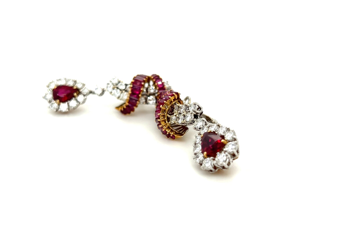 Pear shape ruby & diamond Cluster Earrings