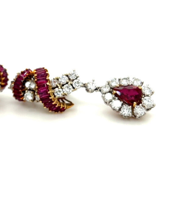 Pear shape ruby & diamond Cluster Earrings