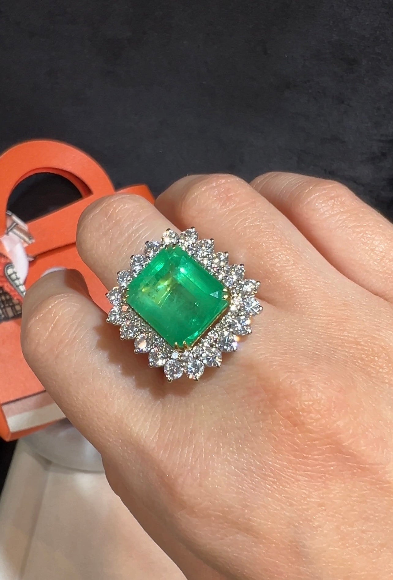7.98ct. Natural Colombian Emerald cluster ring