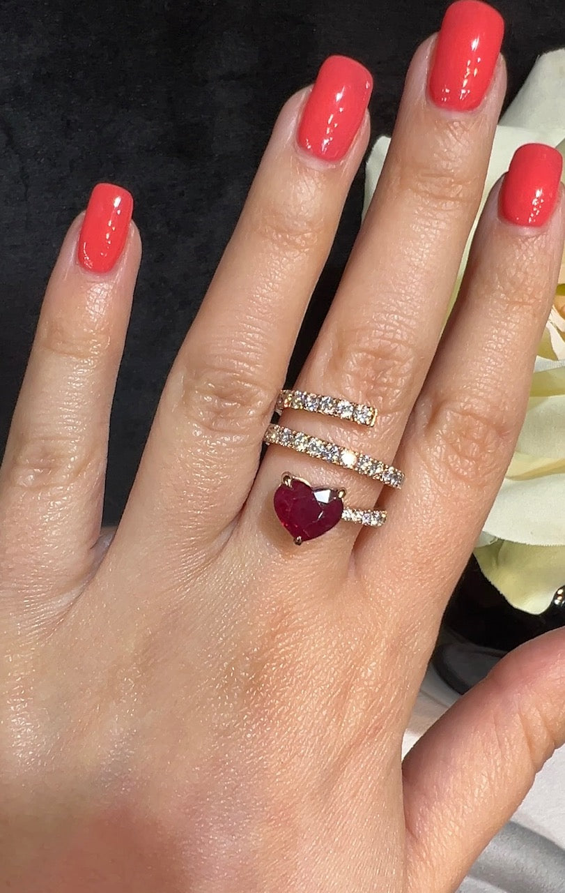Heart Ruby Stacked Spiral Ring