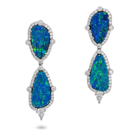 Blue Opal & diamond Earring
