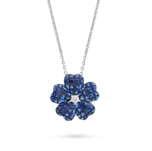 18k gold Invisible set Sapphire flower pendant necklace