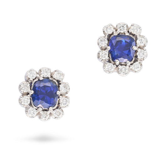 1.75ct Royal Blue Unheated Sapphire Diamond Earrings 18K Gold alternate view