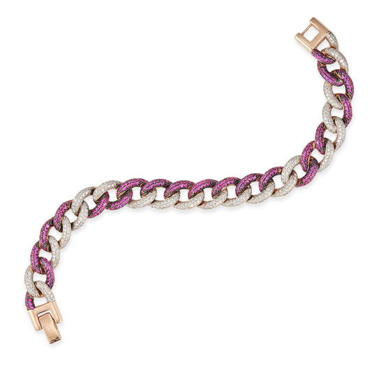 Ruby & Diamond Pave Two-Tone Link Bracelet