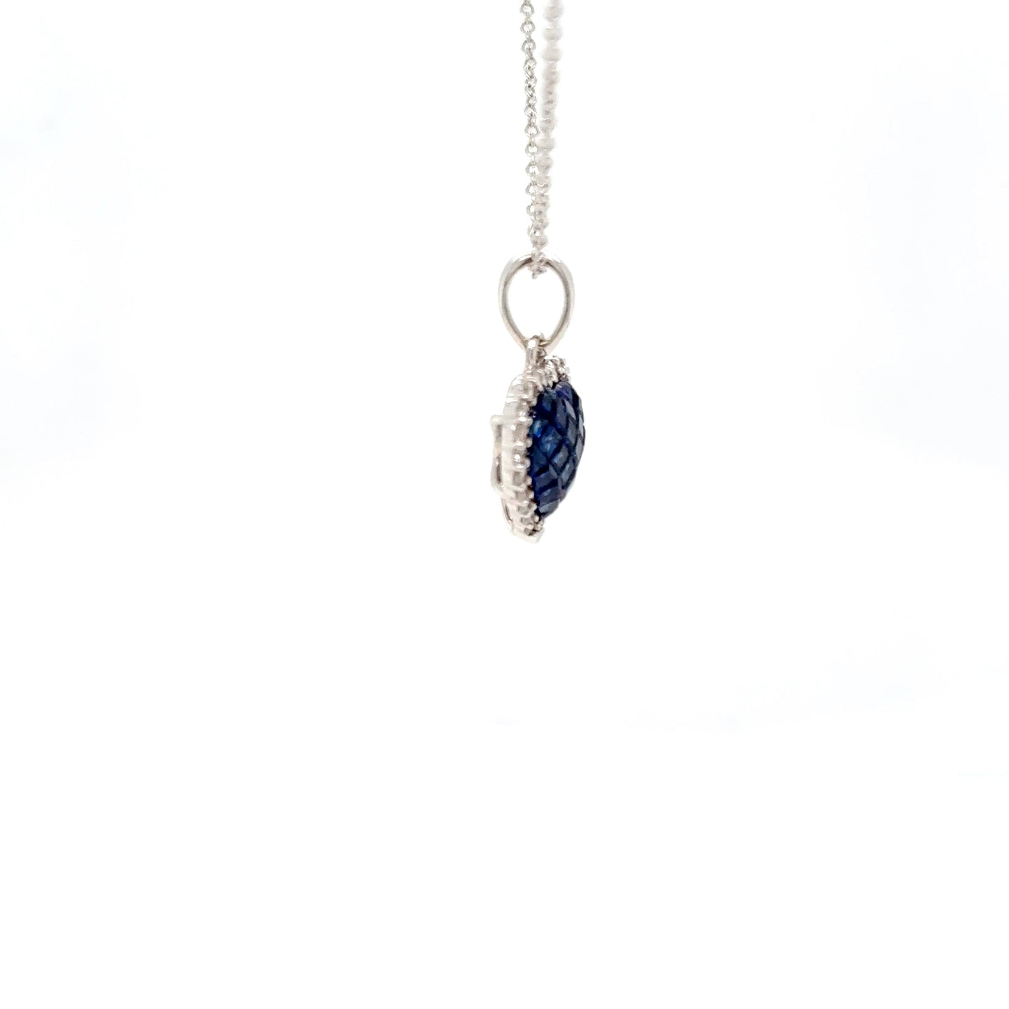 Heart shaped invisible setting sapphire & diamond Pendant