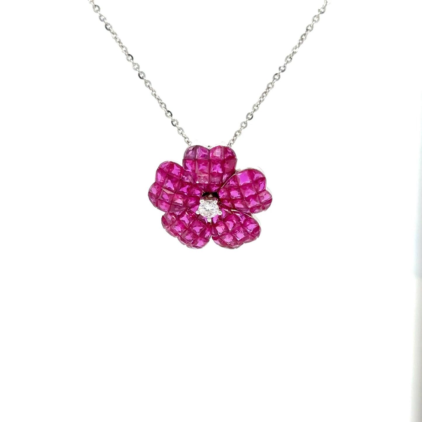 Flower shape ruby & diamond necklace