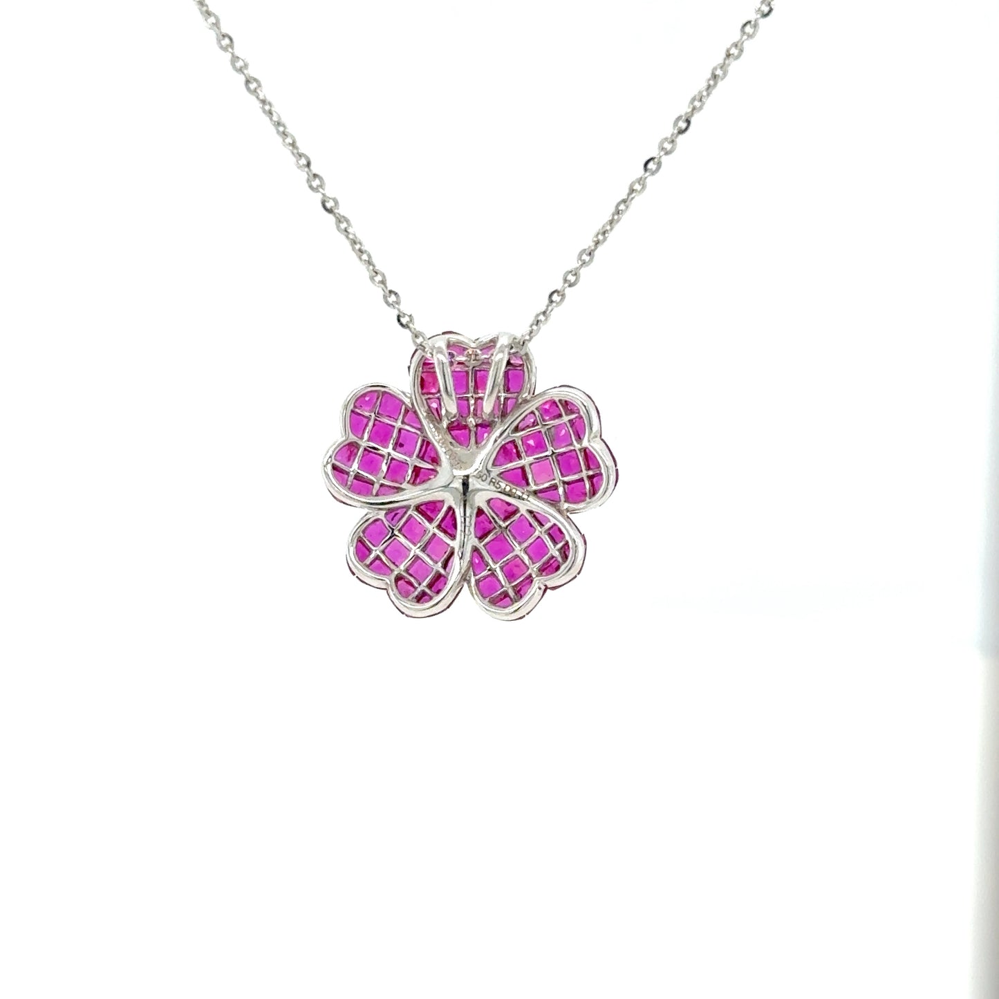Flower shape ruby & diamond necklace