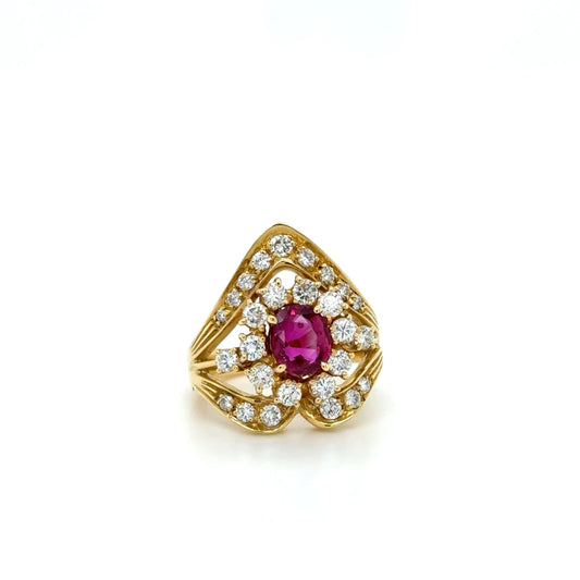 Cushion Cut Ruby & Diamond Cluster Ring 18K Yellow Gold alternate view