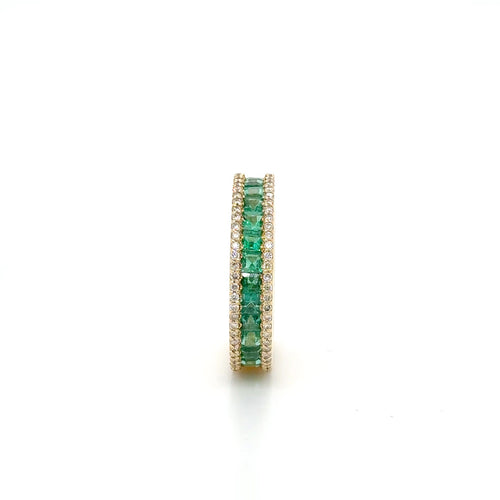 18k gold Emerald & diamond half eternity ring