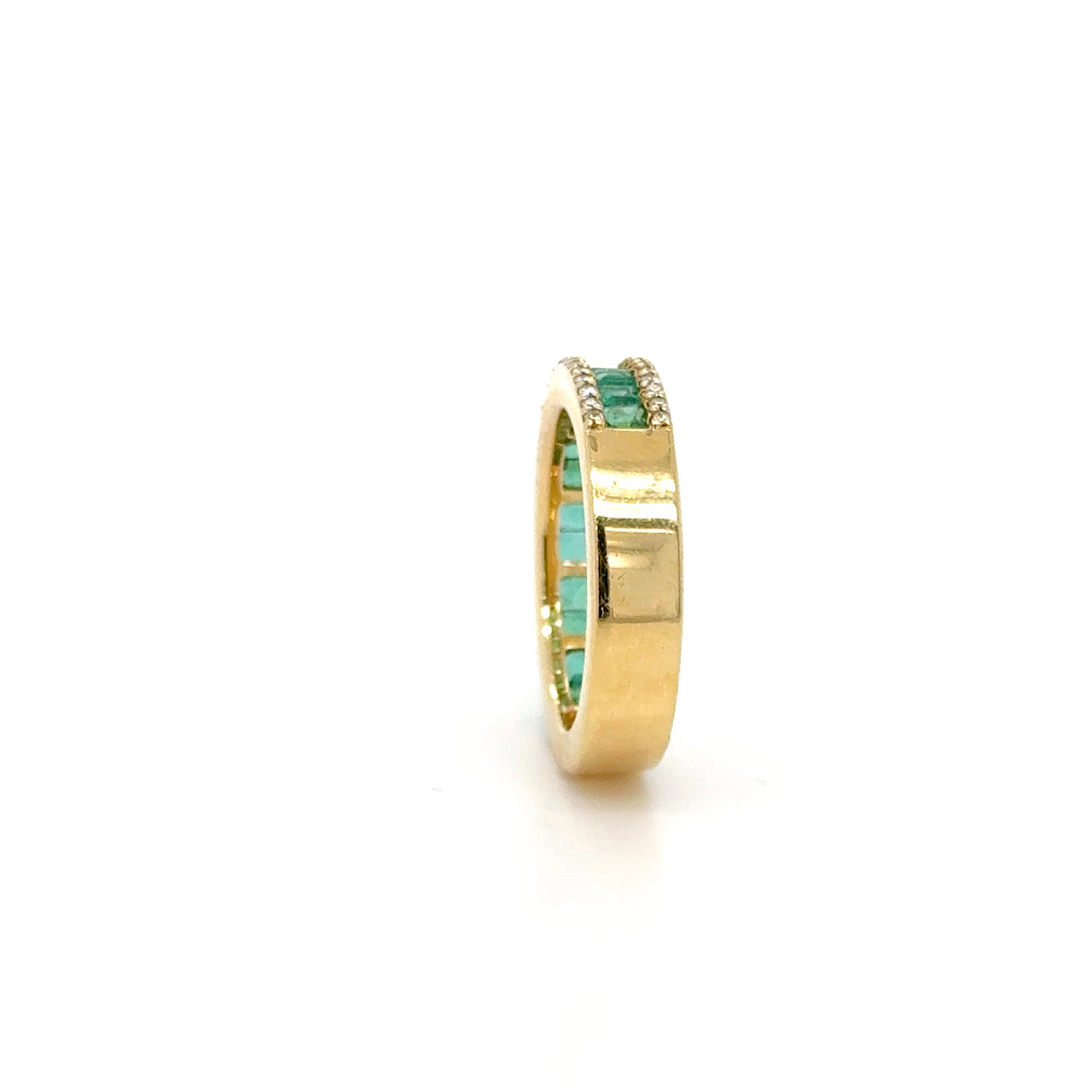 18k gold Emerald & diamond half eternity ring