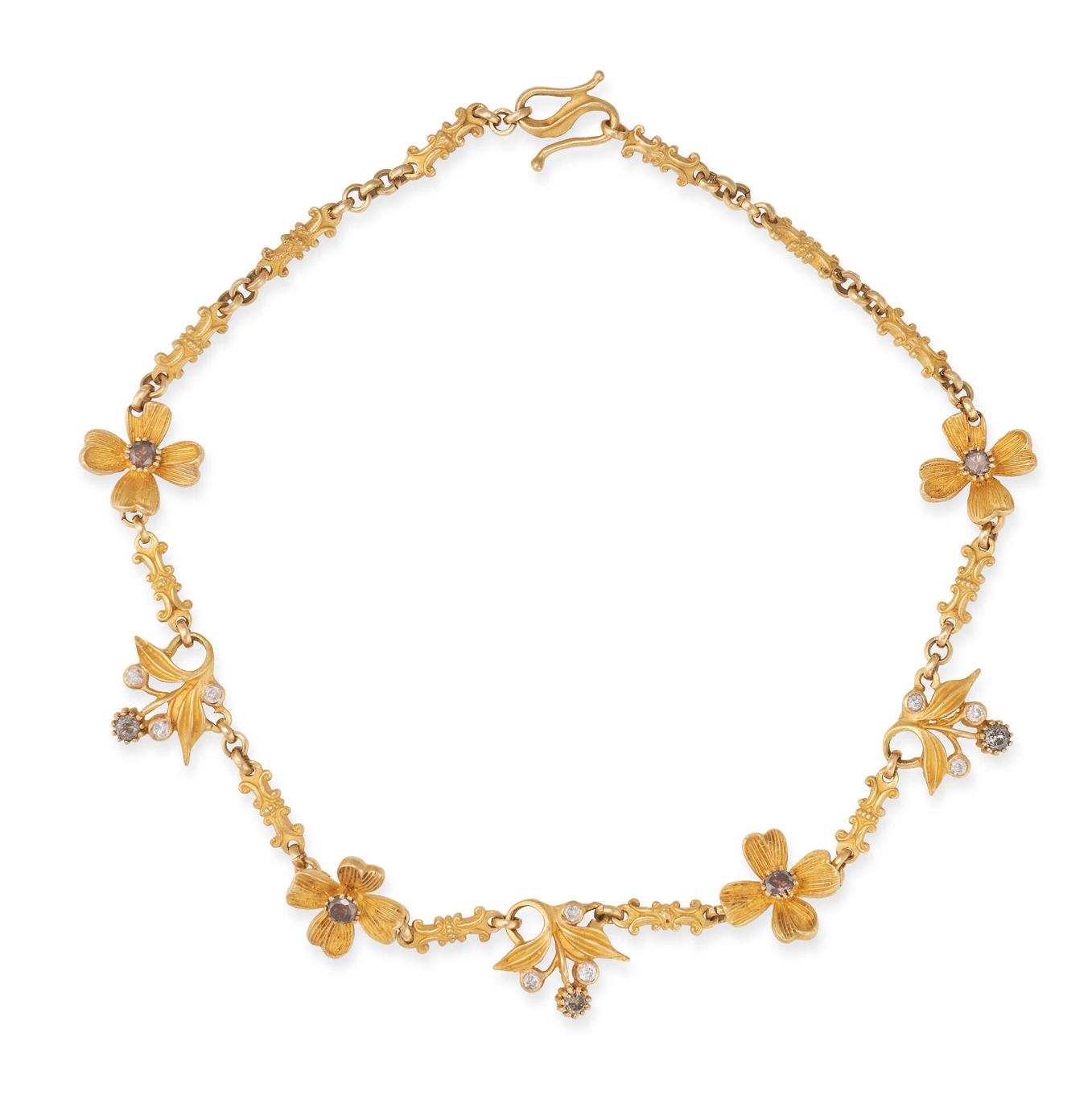 Vintage Gold Flower & colour diamonds necklace