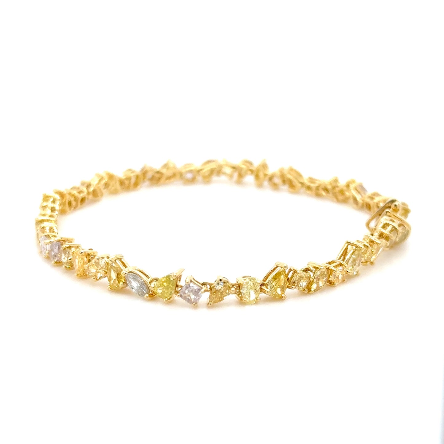 18k gold Yellow & Pink fancy color diamond tennis bracelet