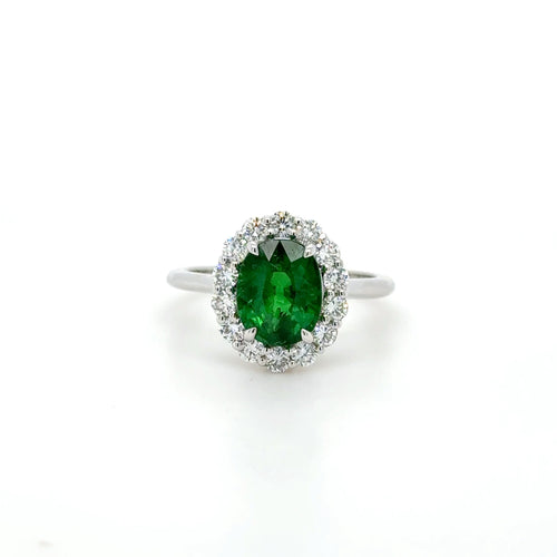 18k gold 2.64 ct. Tsavorite & diamond cluster ring