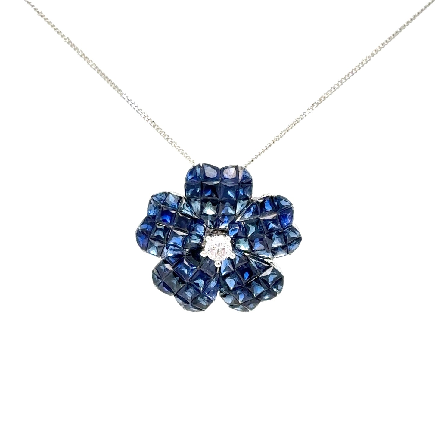 18k gold Invisible set Sapphire flower pendant necklace