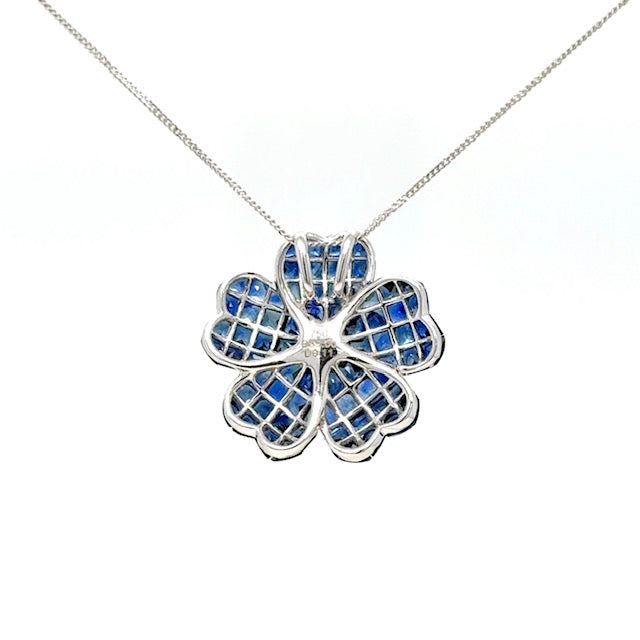 18k gold Invisible set Sapphire flower pendant necklace