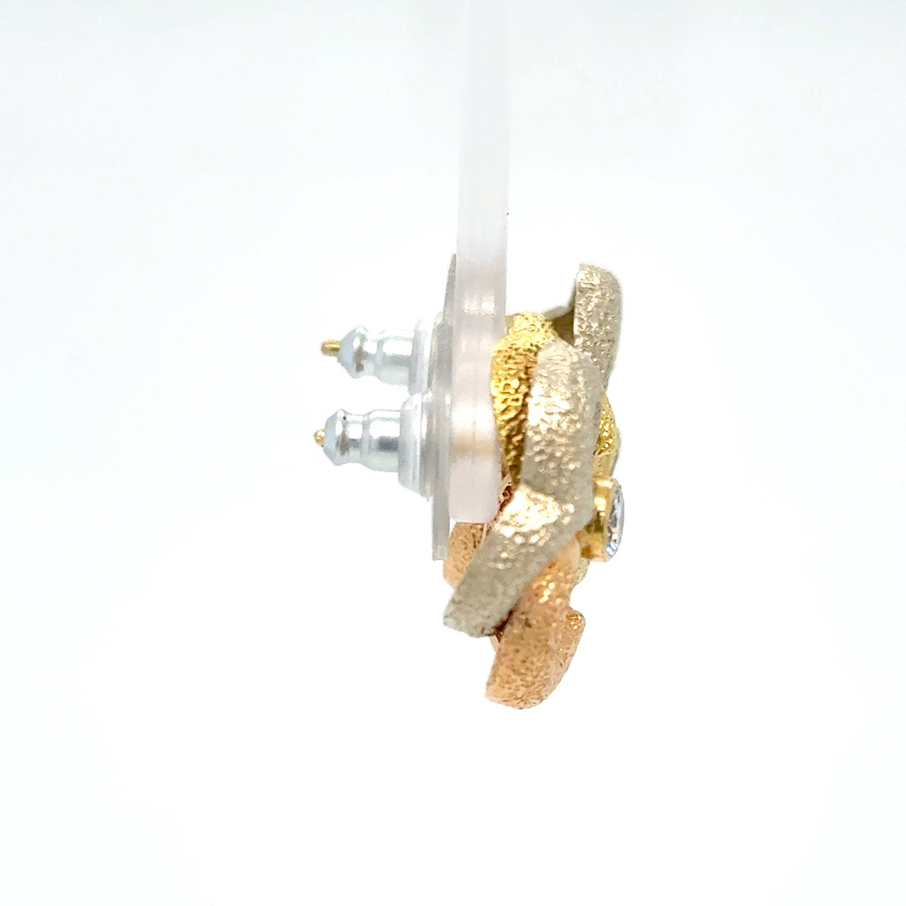 18k gold 3 tone flower shape stud earrings
