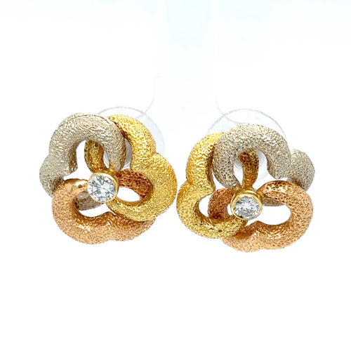 18k gold 3 tone flower shape stud earrings
