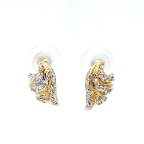 18k gold leaf shape earrings with diamonds