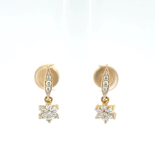 18k yellow gold diamond flower drop earrings