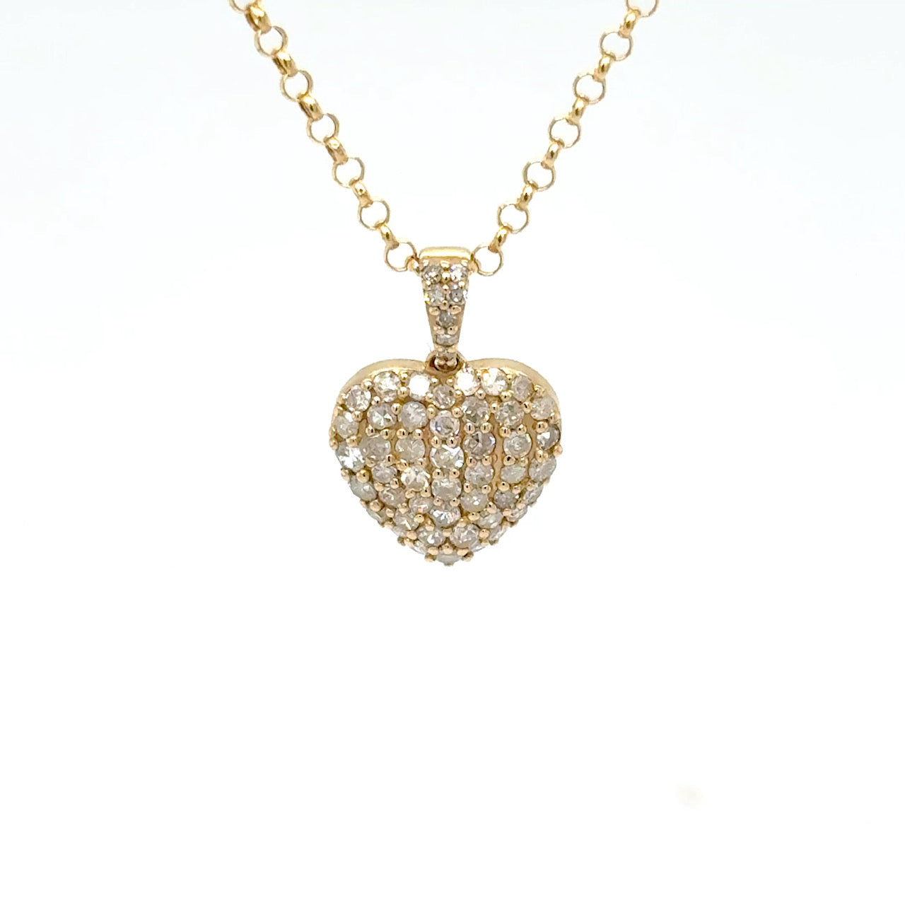 9k yellow gold small heart diamond pendant necklace
