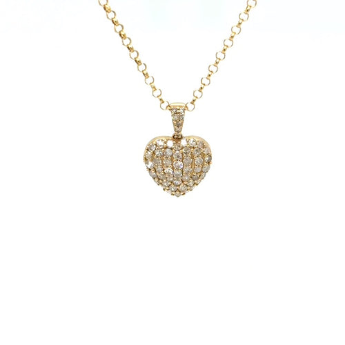 9k yellow gold small heart diamond pendant necklace