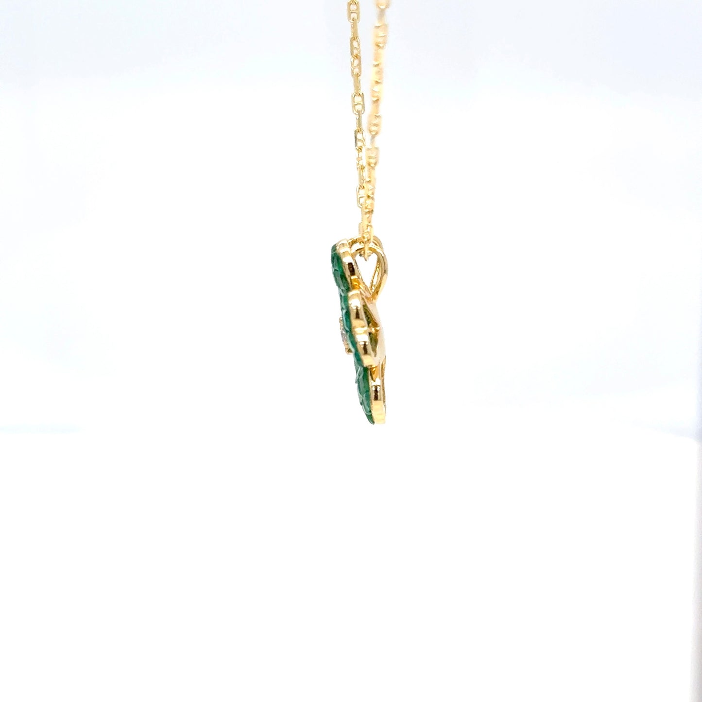 18k gold Invisible set Emerald & diamond flower pendant necklace