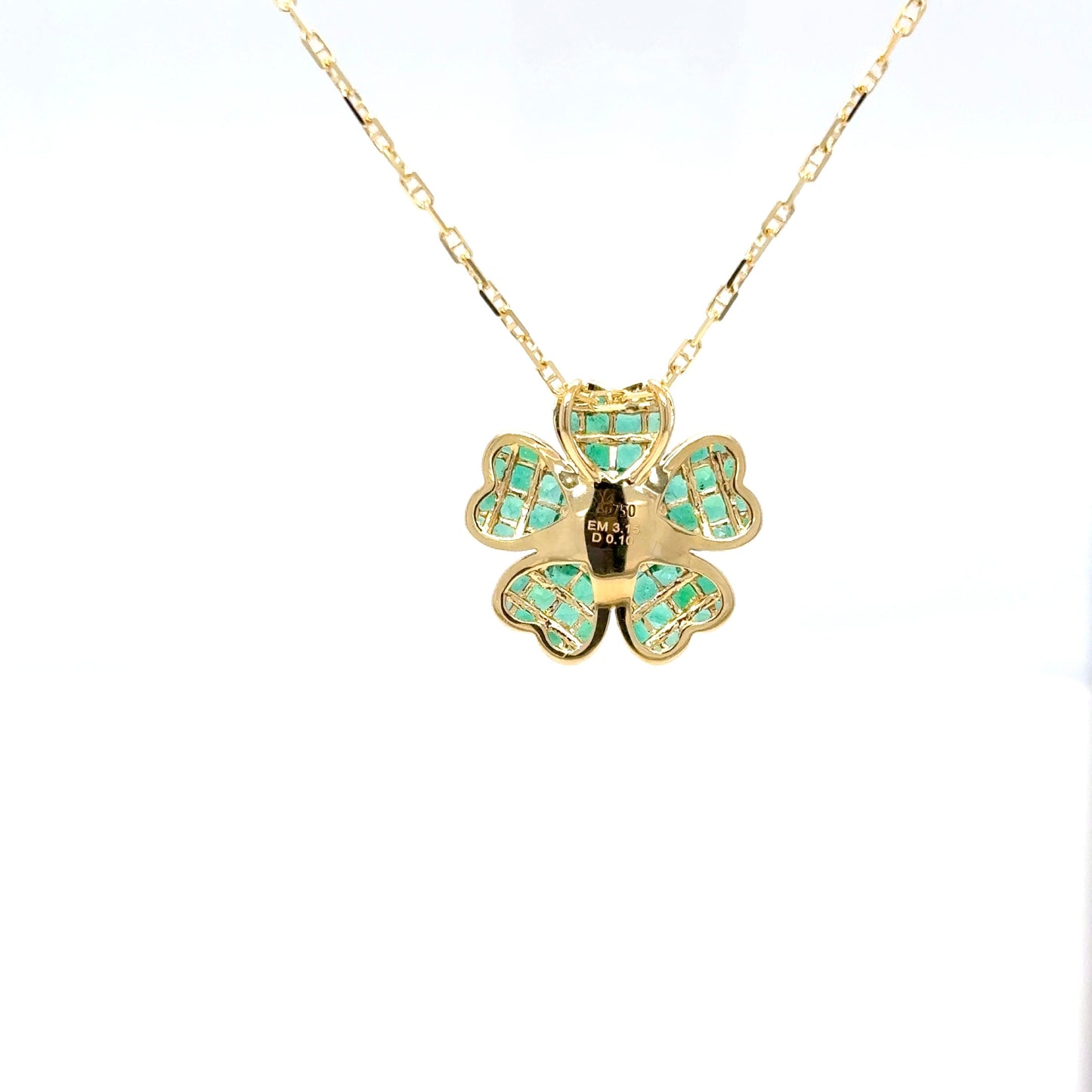 18k gold Invisible set Emerald & diamond flower pendant necklace