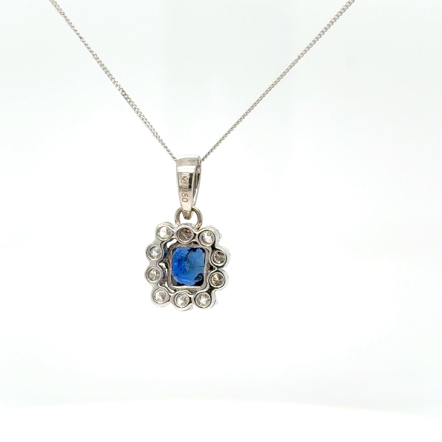18K Gold Sapphire & Diamond Pendant Necklace