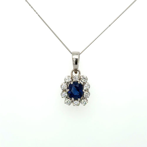 18K Gold Sapphire & Diamond Pendant Necklace