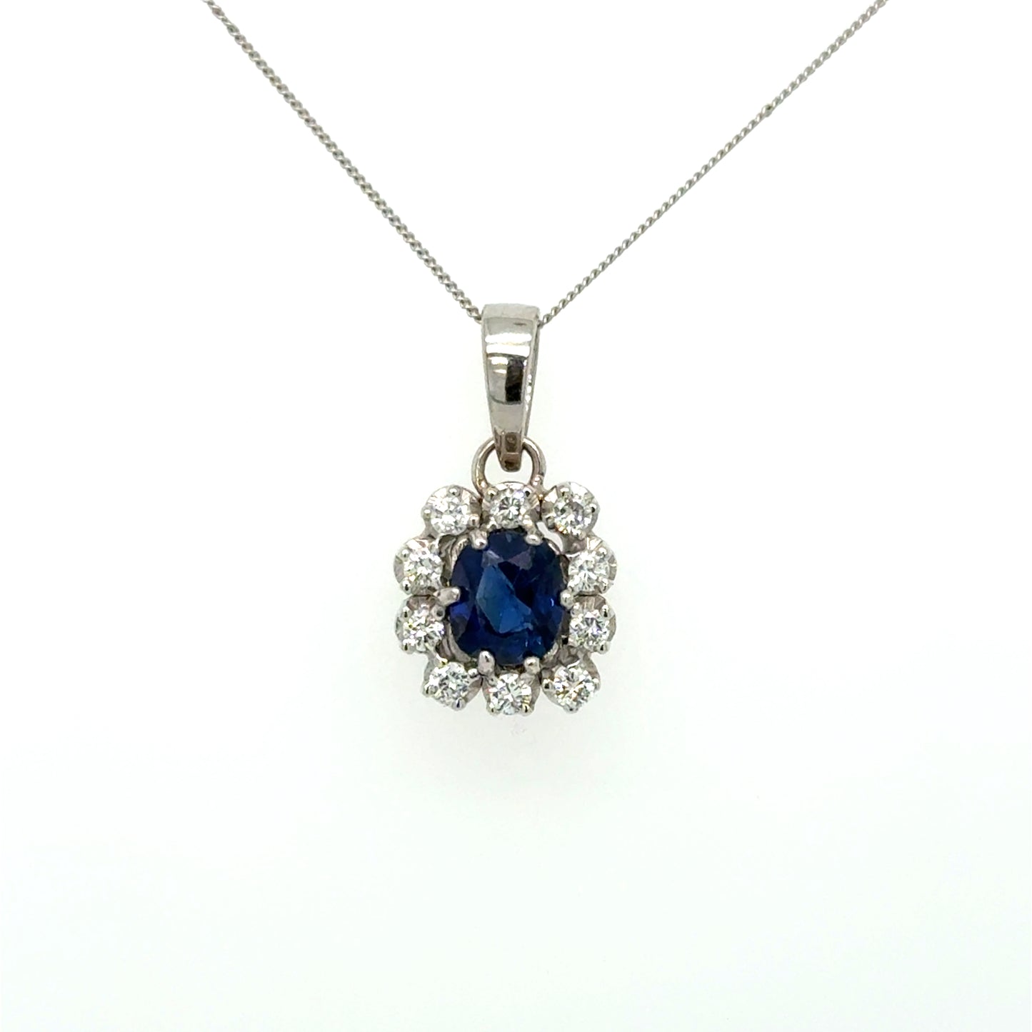 18K Gold Sapphire & Diamond Pendant Necklace