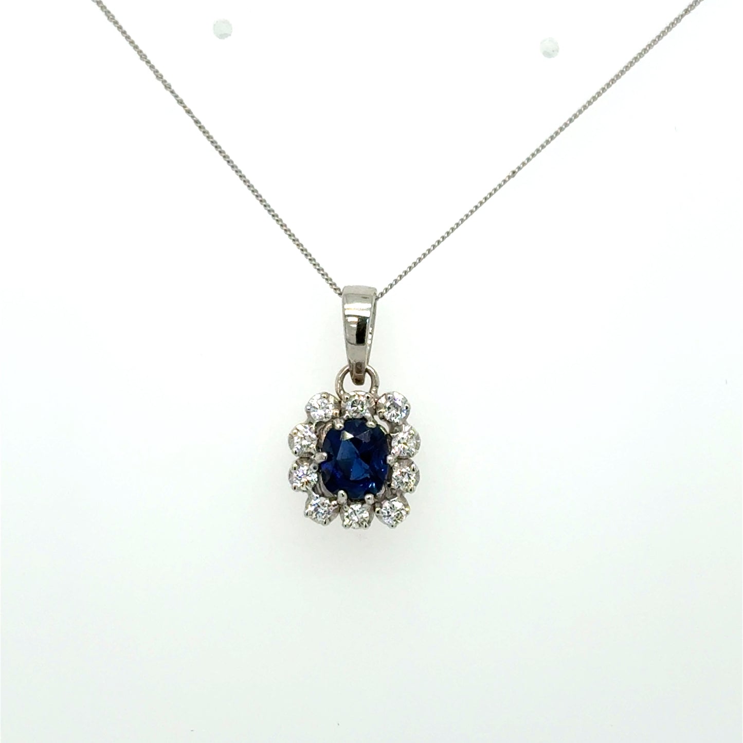 18K Gold Sapphire & Diamond Pendant Necklace