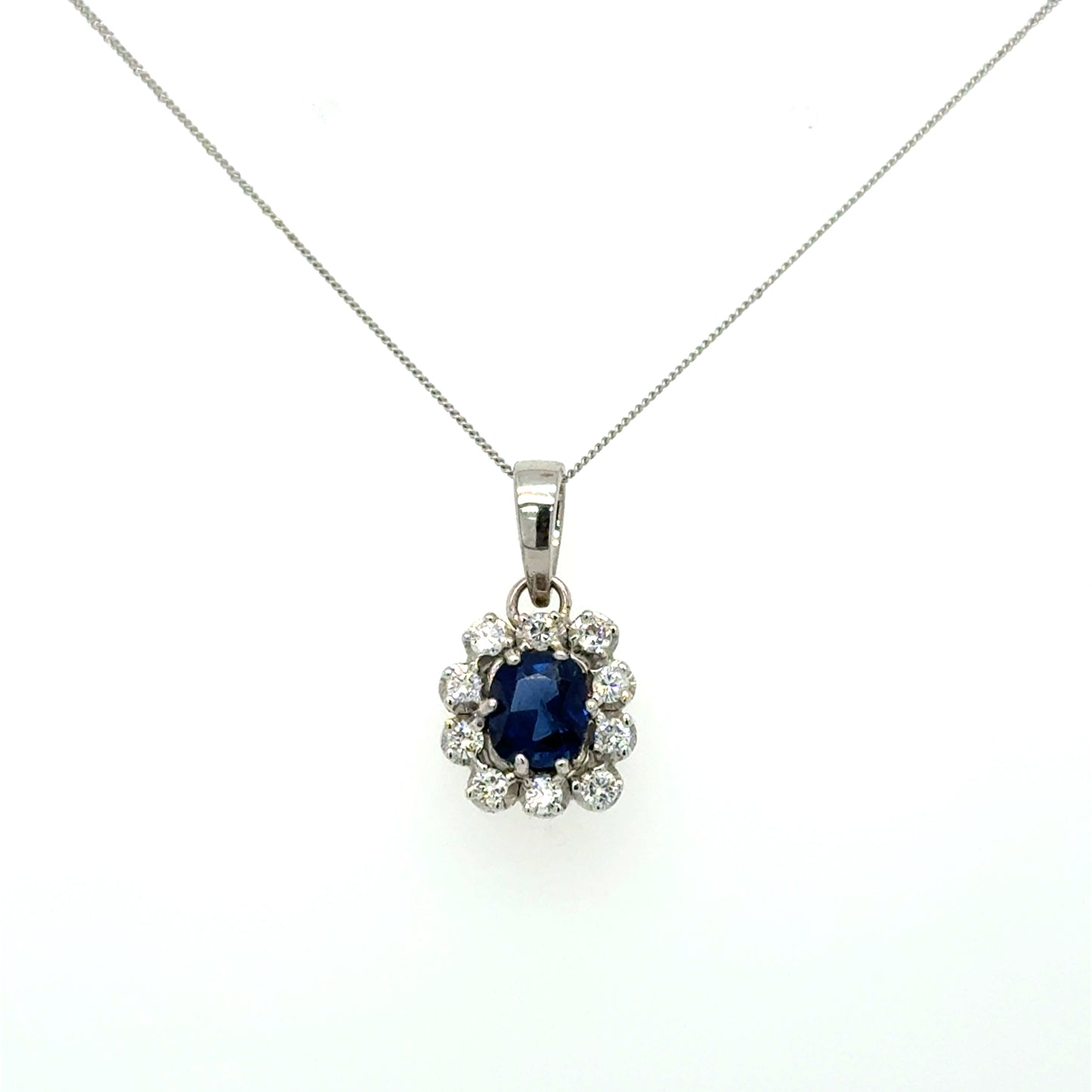 18K Gold Sapphire & Diamond Pendant Necklace