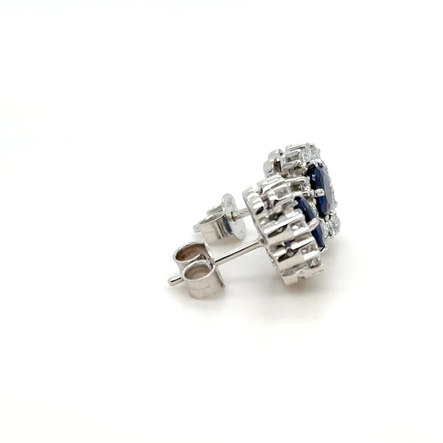 18K Gold Royal Blue Unheated Sapphire & Diamond Cushion Cut Earrings