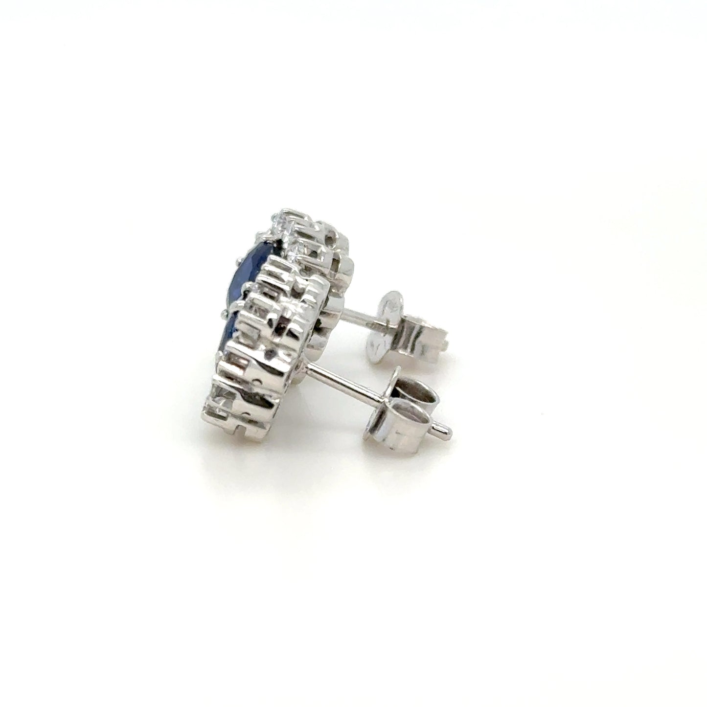 18K Gold Royal Blue Unheated Sapphire & Diamond Cushion Cut Earrings